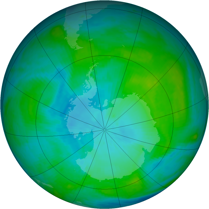 Antarctic ozone map for 10 February 1984